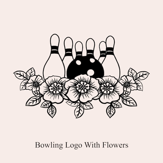 Bowling logo met bloemen vector