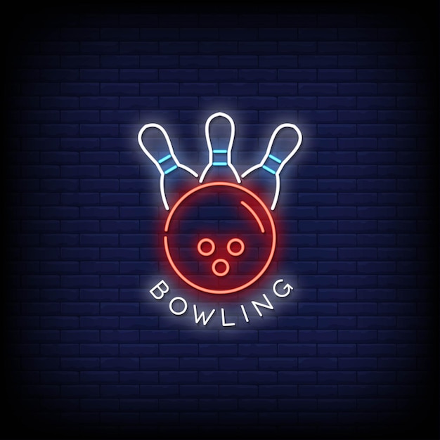 Vettore testo di stile delle insegne al neon di logo di bowling