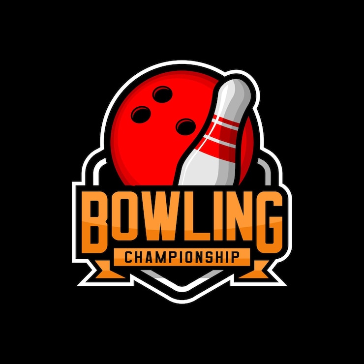 Vector bowling logo with a red ball and white pins