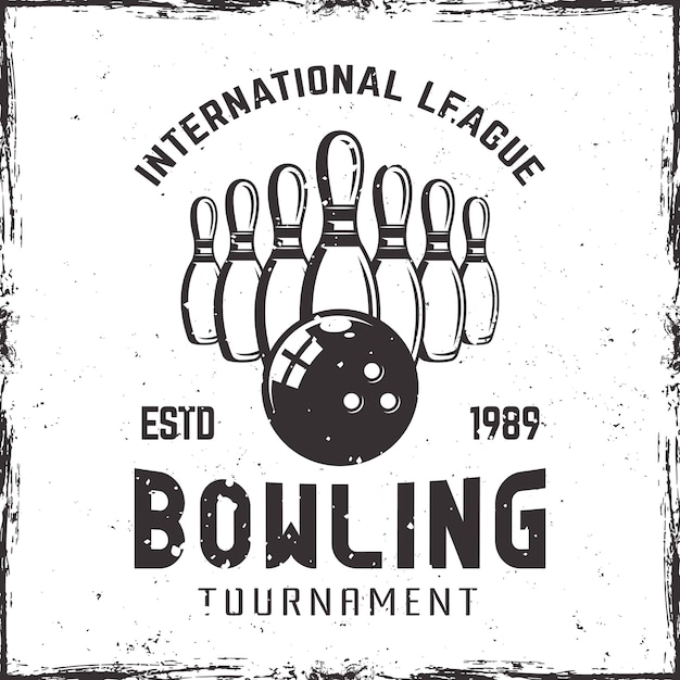 Vector bowling ninepins and ball emblem in vintage style