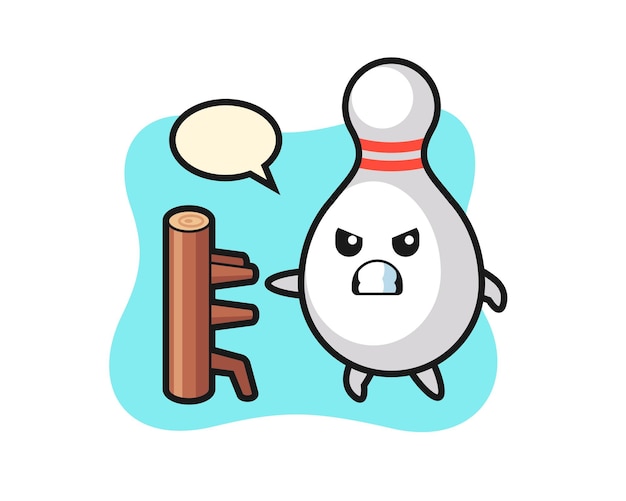 Bowling pin cartoon illustration as a karate fighter