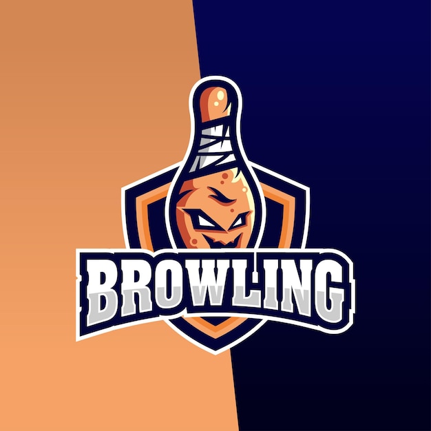 Bowling pin esports logo design premium gaming vector