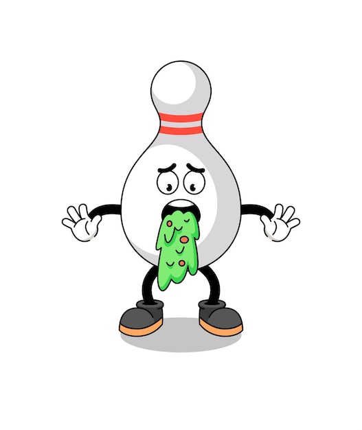 Vettore vomito del fumetto della mascotte del birillo da bowling