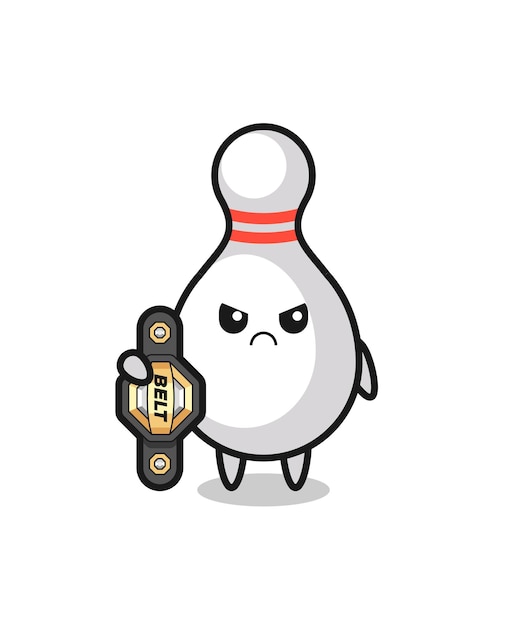 Vector bowling pin mascotte karakter als een mma-vechter met de kampioensriem, schattig stijlontwerp voor t-shirt, sticker, logo-element