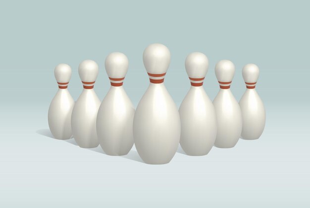 Bowling pinnen geïsoleerde vector 3d pictogram groep van bowling pinnen 3d illustratie