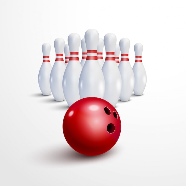 Bowling realistische afbeelding achtergrond. bowling spel recreatie concept