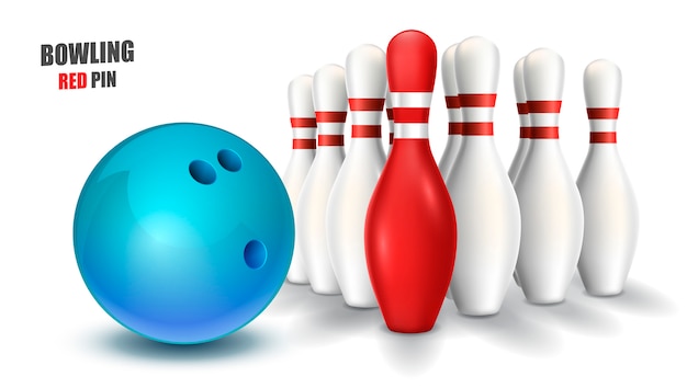 Bowling red pin and blue ball