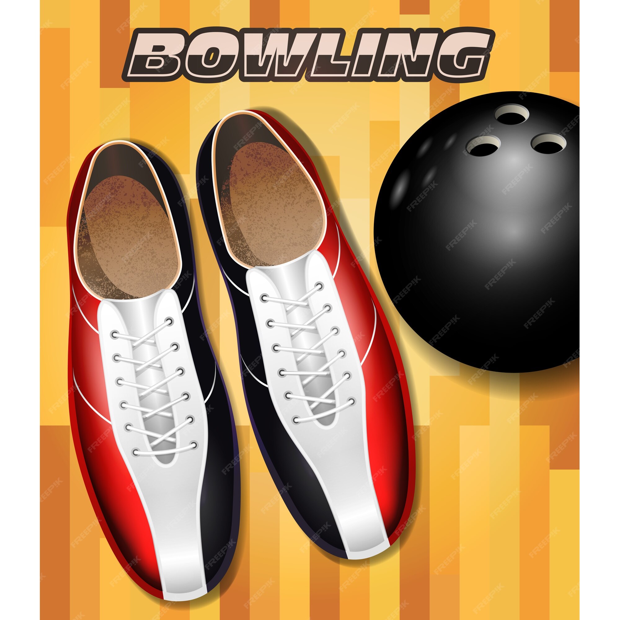 Premium Vector | Bowling shoes and ball on bowling court parquet surface