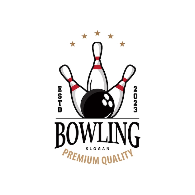 bowling sports club logo bowling ball and pin design vector tournament templet illustration