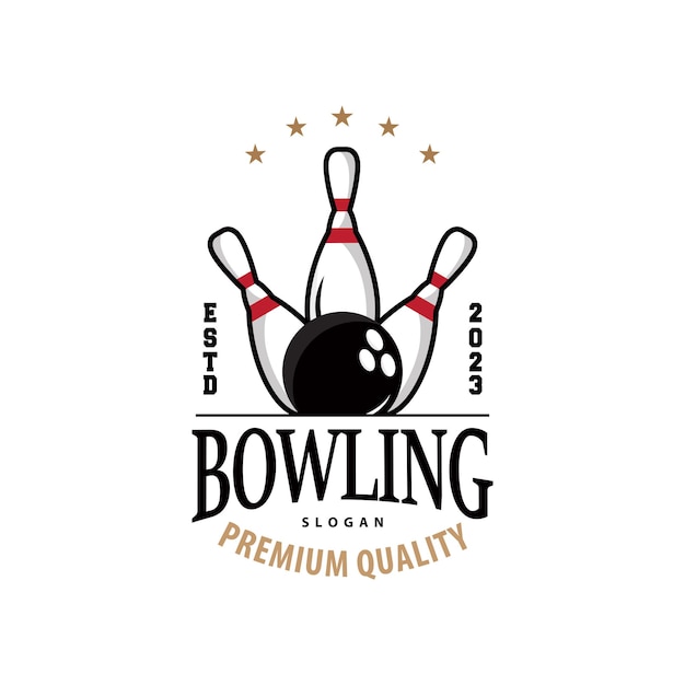 Bowling Sports Club Logo Bowling Ball And Pin Design Vector Tournament Templet Illustration