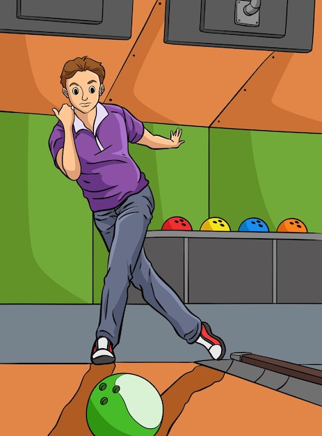 Bowling Sports Colored Cartoon Illustration