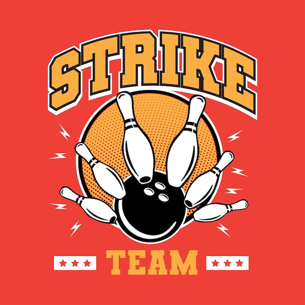 Stile di disegno del logo dell'emblema della squadra di sciopero del bowling