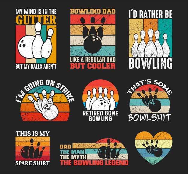 Vector bowling t shirt ontwerp bundel bowling shirt vector bowling t shirt design collectie