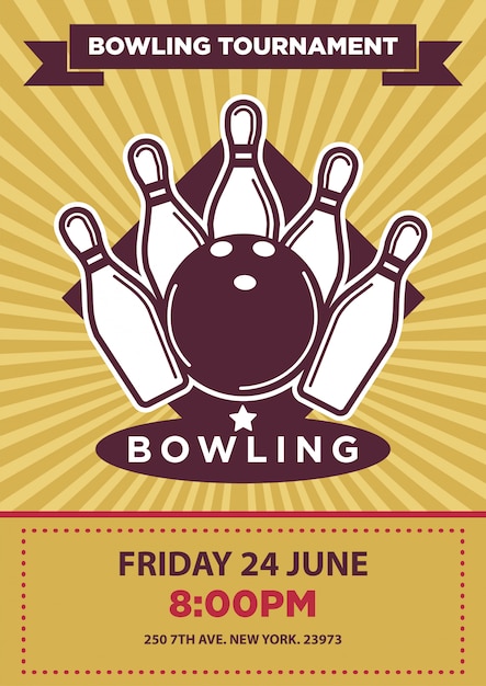 Bowling toernooi of wedstrijd vector poster sjabloon