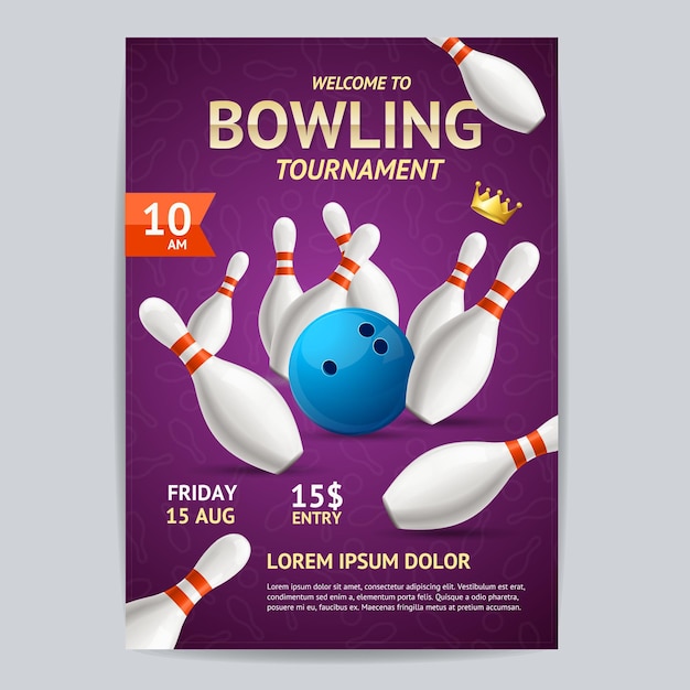 Bowling Toernooi Poster Kaart Sjabloon Vector