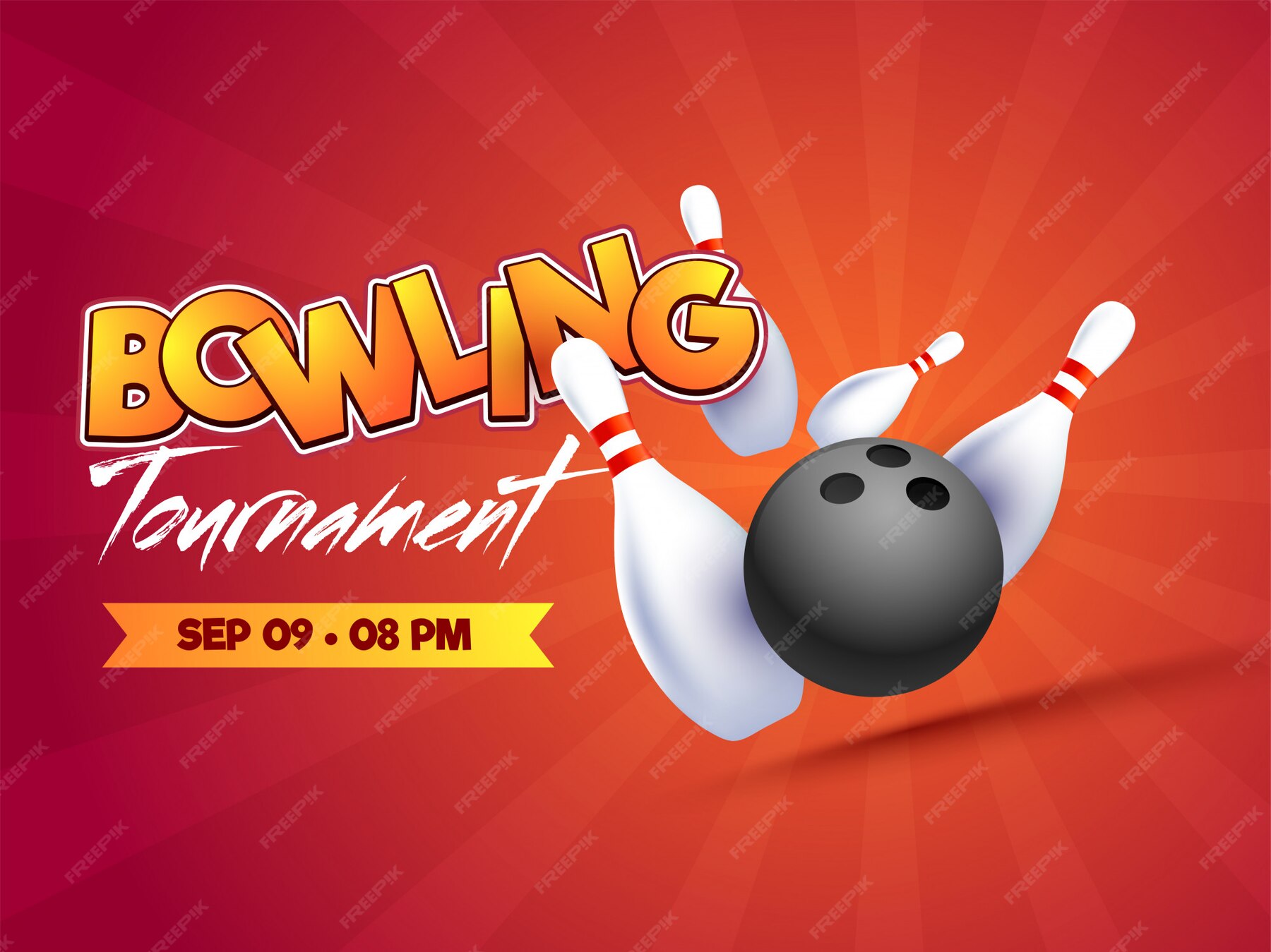 Premium Vector Bowling tournament poster, flyer or banner design.