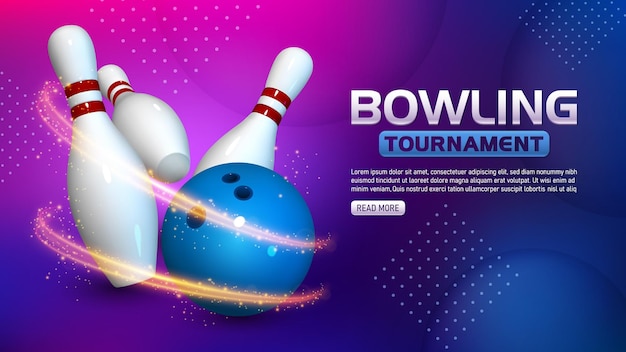 Vector bowling tournament template realistic bowling strike widescreen vector illustration