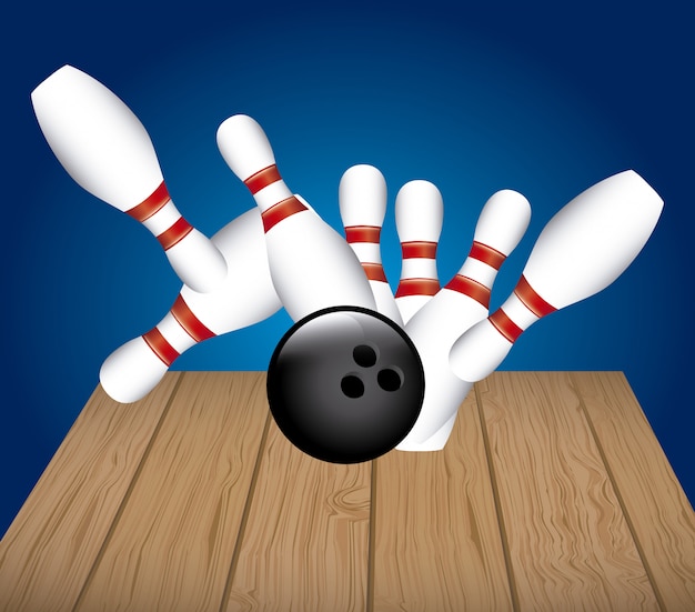 bowlingbaan over blauwe achtergrond vectorillustratie