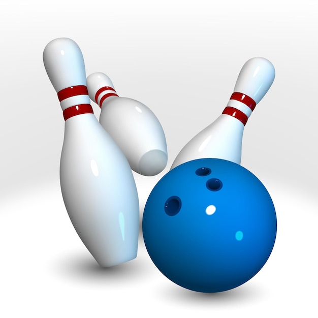 Bowlingbal crasht in de pinnen realistische bowlingstaking vectorillustratie