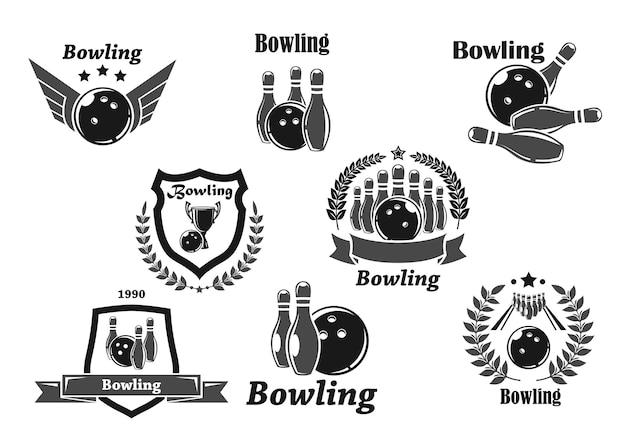 Bowlingkampioenschap of wedstrijd award vector iconen