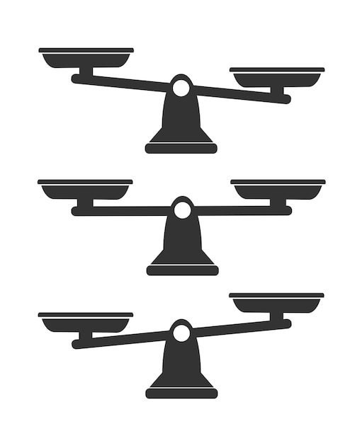 Bowls of scales in balance set, an imbalance of scales. Vector illustration.
