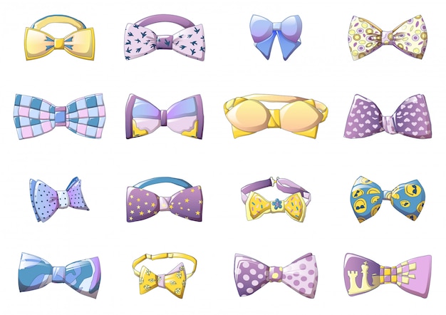 Vector bowtie icons set, cartoon style