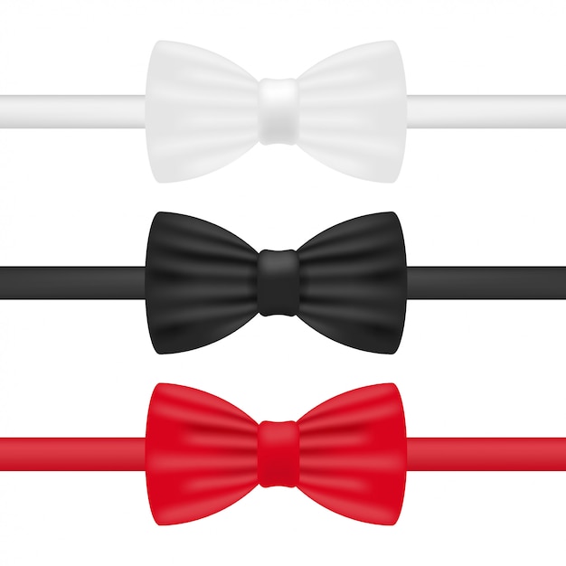 Bowtie. white, black and red bow tie realistic vector stock illustration isolated on white.