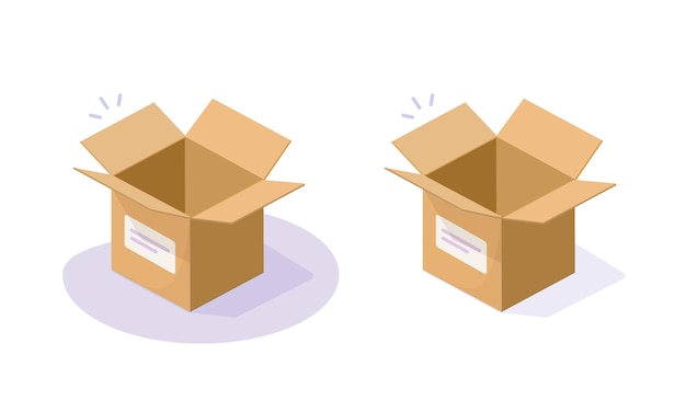 Vector box cardboard open 3d isometric icon carton paper package as gift surprise present graphic