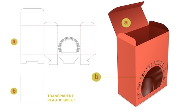 Коробка и китайское круглое окно с шаблоном для высечки прозрачного пластикового листа