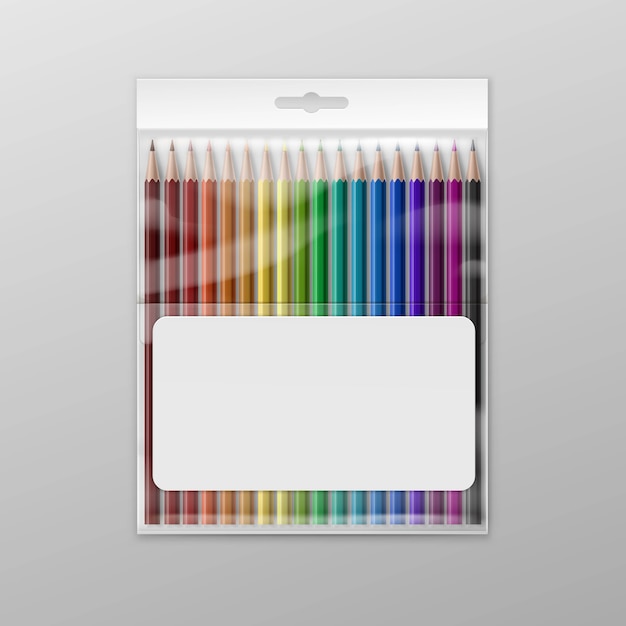 Box of colored pencils isolated on background