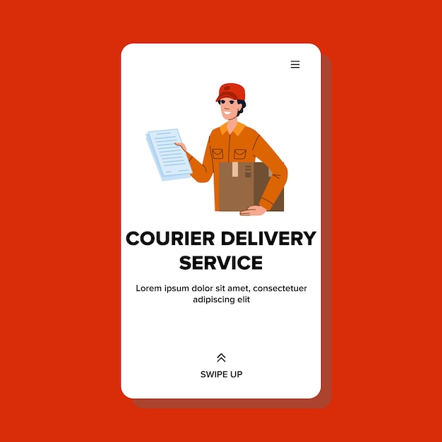 Vector box courier delivery service vector order fast shipment express shipping man box courier delivery service web flat cartoon illustration