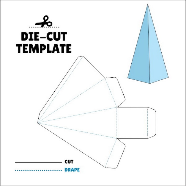 Vector box flip lid packaging die cut template 3d mock up triangle piramide triangulo slim pyramid