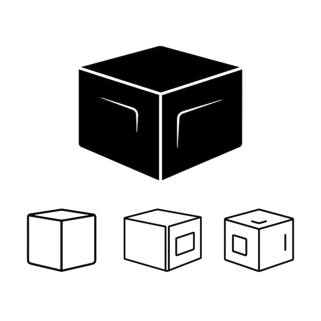 ボックスアイコンセット 白い背景に黒いアイコンセット ベクトルイラスト