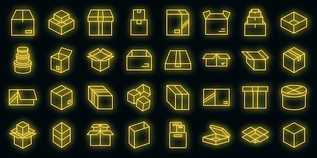 Box icons set vector neon