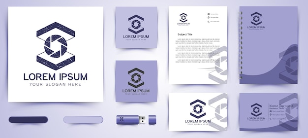 Vector box and lens camera icon and business card branding template design inspiration isolated on white backgrounds