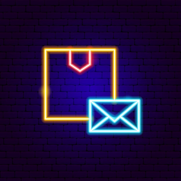 Box mail insegna al neon illustrazione vettoriale della promozione di consegna