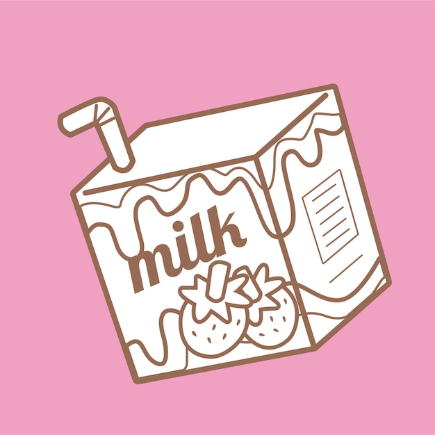 Box of Milk Breakfast Healthy Drink Cartoon Digital Stamp Outline