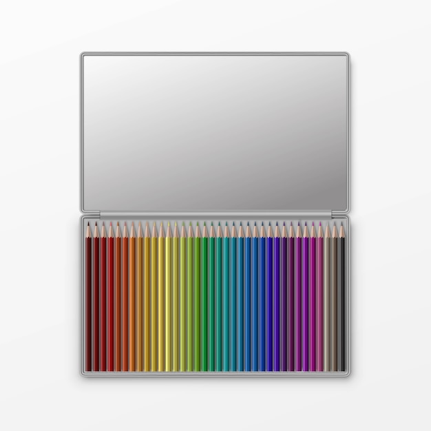 Коробка цветных карандашей, изолированных на фоне