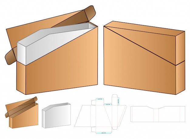 Progettazione del modello fustellato imballaggio della scatola. modello 3d