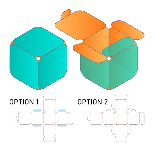 Mockup 3d di progettazione del modello fustellato di imballaggio della scatola