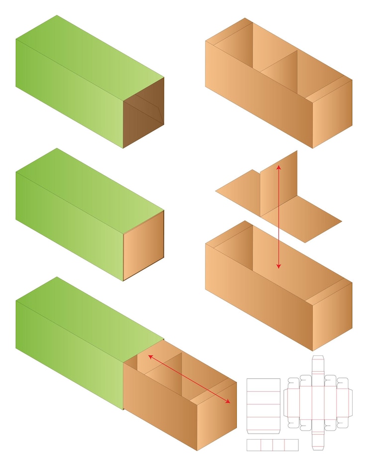 Vector box packaging die cut template design 3d mockup