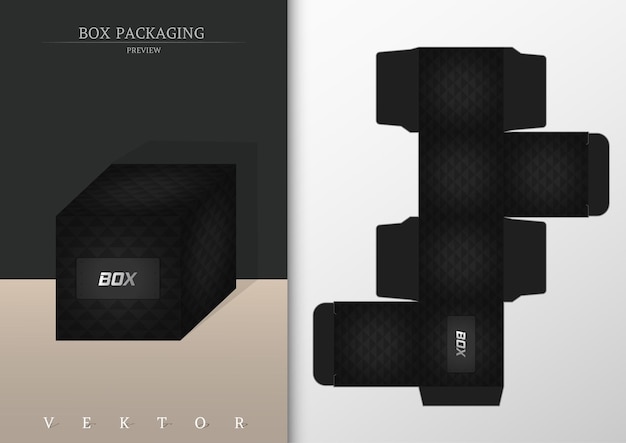 Vector box packaging and die cut template