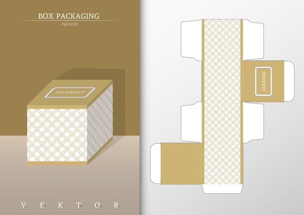 Vector box packaging and die cut template