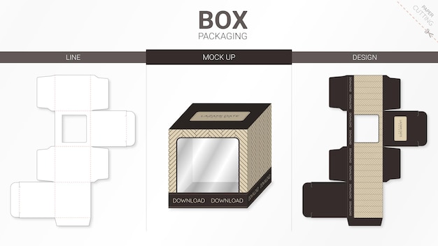 Vector box packaging and die cut template