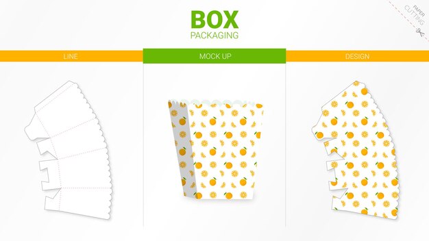 Box packaging and die cut template