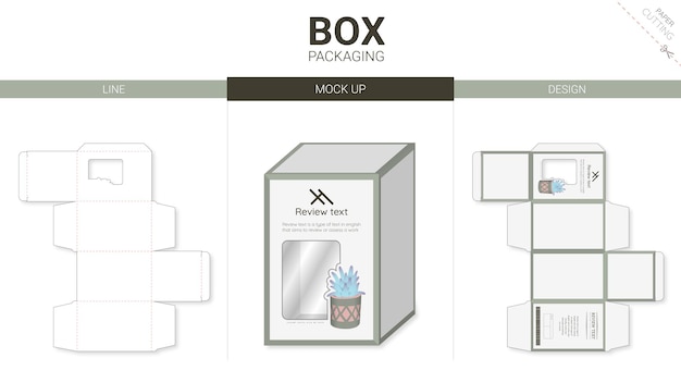 Vector box packaging and die cut template