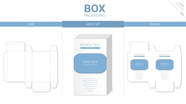 Vector box packaging and die cut template