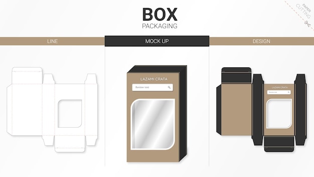 Box packaging and die cut template