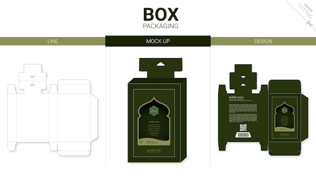 Vector box packaging and die cut template