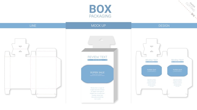 Box packaging and die cut template